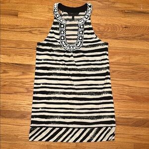BCBGMaxAzria Black and White Striped Dress with Embellishments